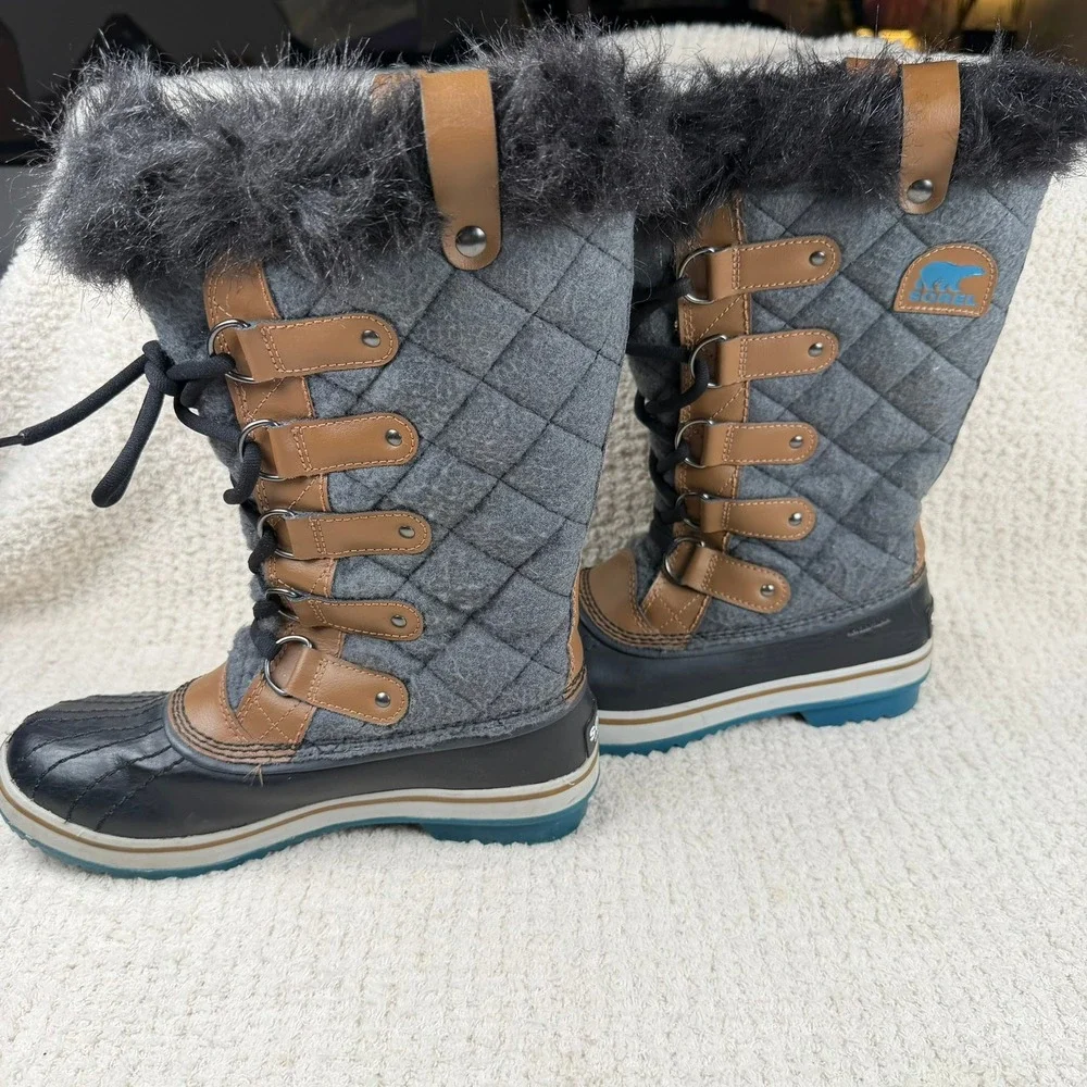 Sorel Tofino II Waterproof Winter Boots W 7Grey Quilted Faux Fur NL2113-242 NWOB